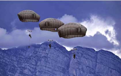 Jump Trio: Soldiers participate in an airborne operation in Pordenone, Italy, July 26, 2023. Army Photo By Paolo Bovo.